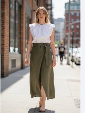 Zara | Dresses | Zara Olive Green Midi Dress With Satin Scarf Belt |  Poshmark